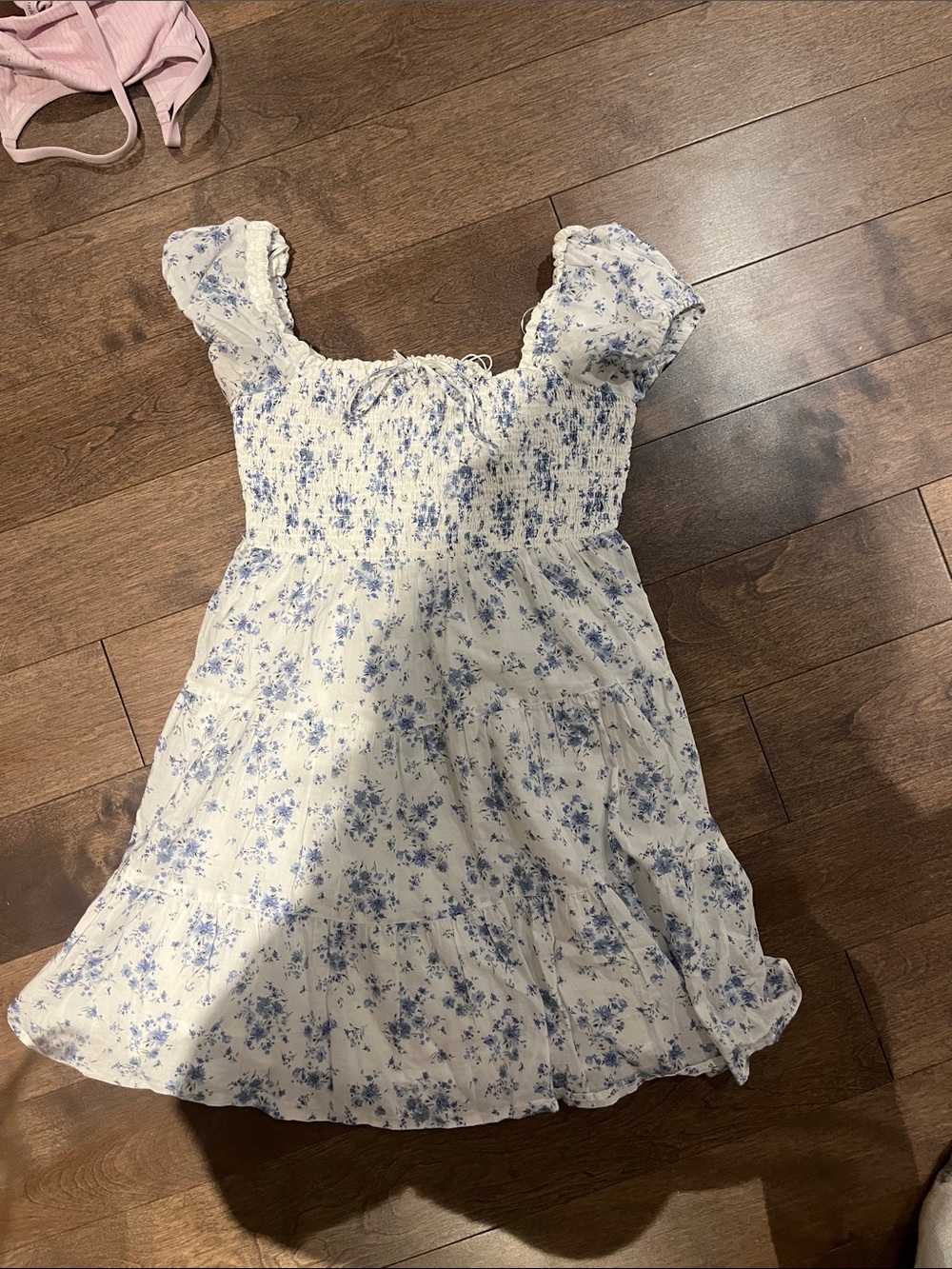 Garage White Mini Dress with Light Blue Floral Pattern
